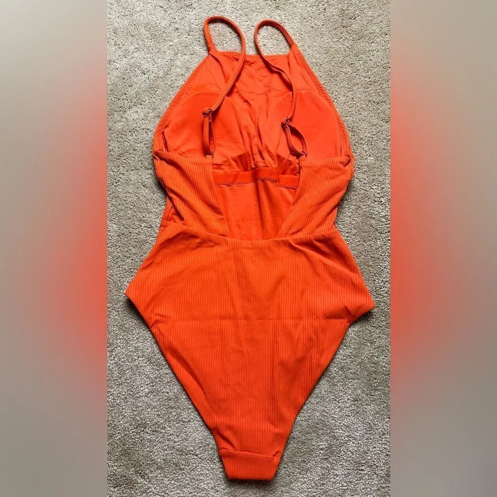NWT Andie Swim - The Asbury Ribbed One-Piece - Siren Orange - Medium